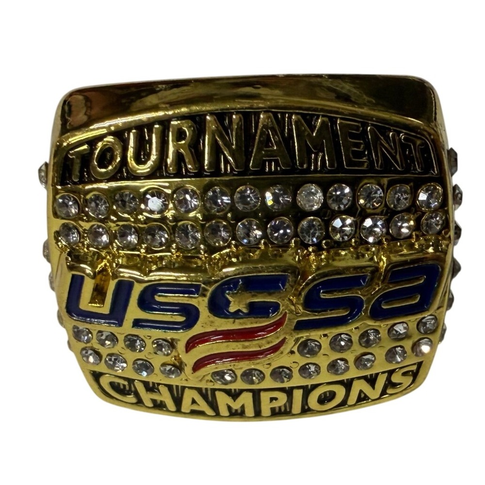 USSSA Tournament Champions Ring Gold Tone Faux Crystal Baseball Softball Trophy